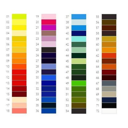 Derwent Procolour 72 db-os készlet színei