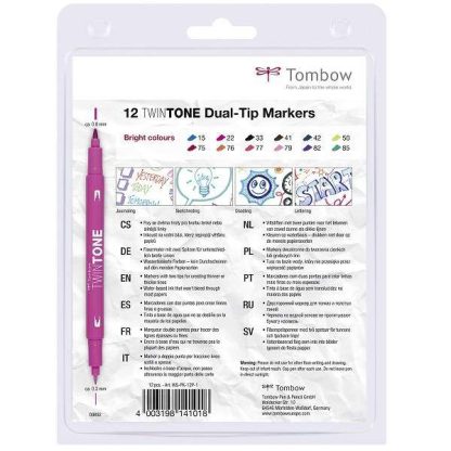 Tombow TwinTone kéthegyű marker 12 db-os készlet, élénk színek - Image 4