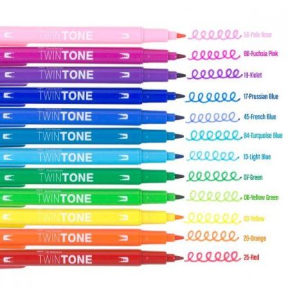 Tombow TwinTone kéthegyű marker 12 db-os készlet, szivárvány színei - Image 5