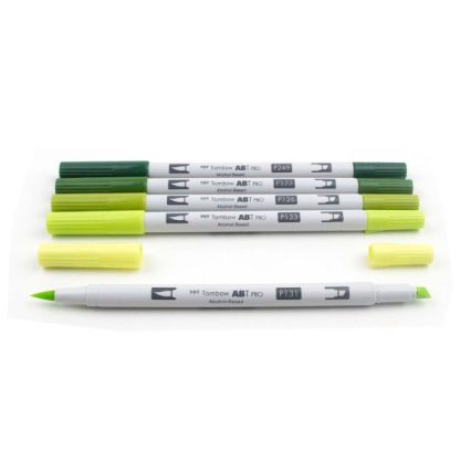 Tombow ABT PRO kéthegyű alkoholos ecsetfilckészlet, 5db - Zöld árnyalatok - Image 2