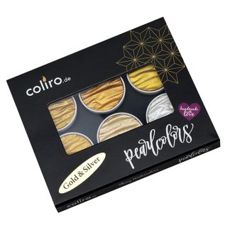 Coliro Pearlcolors "Gold & Silver" akvarellfesték készlet, 6 db - fémdobozos