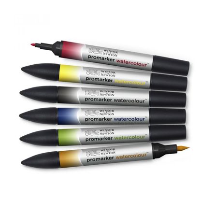 Winsor & Newton Promarker akvarell ecsetfilc készlet, 6 db - alapszínek